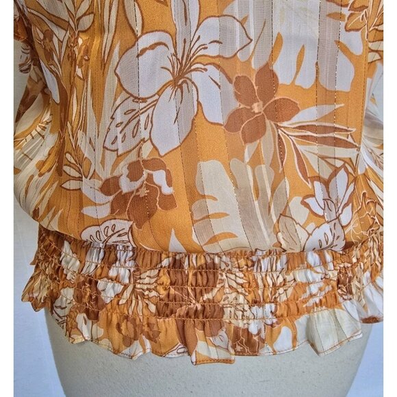 Pleione Womens‎ Orange Blouse Size Medium Fluter Sleeve Elastic Waist - Picture 3 of 7